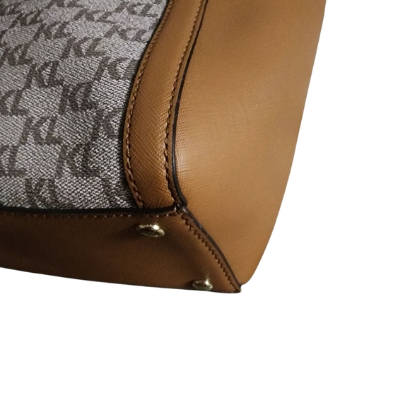 Karl Lagerfeld Brown and Tan Monogram Satchel - Picture 2 of 16